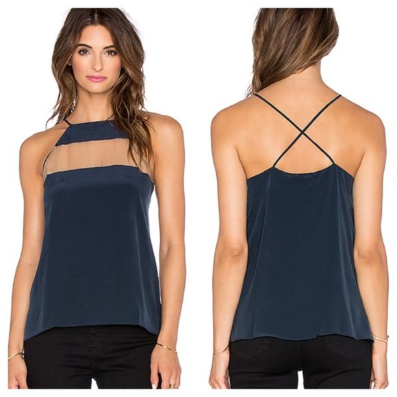 Cami NYC Tops - Cami NYC The High Top Cami Tank Top Size M Navy Blue Silk Cross Back Sheer Panel